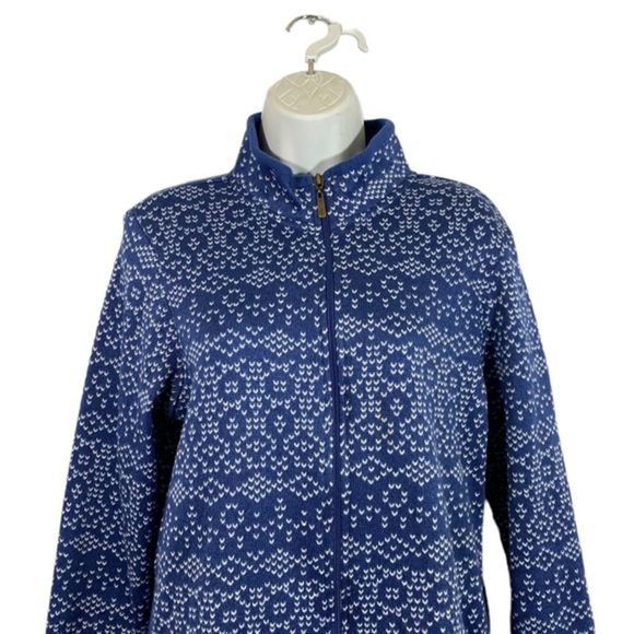 Stan Herman Size Medium Jacket Fleece Full Zip Front Blue White Print Pockets - Picture 4 of 10